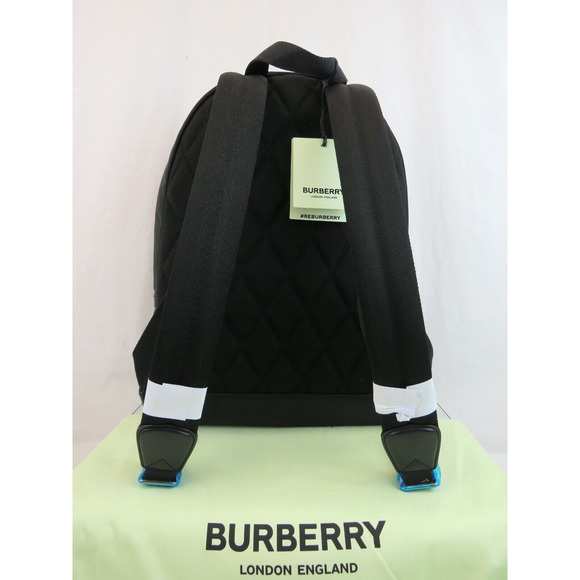 $1250 BURBERRY ABBEYDALE BLACK NYLON WHITE B LOGO LEATHER TRIM RUCKSACK BACKPACK - Picture 5 of 16